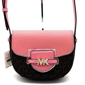Michael Kors Small Reed Leather Saddle Crossbody Bag Brown/Pink (NWT)